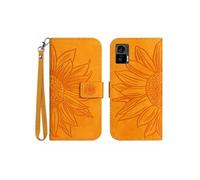 Etui pour Motorola Edge 30 Neo Sunflower en relief de portefeuille en cuir en relief avec support de carte compatible avec Motorola Edge 30 Neo-Jaune