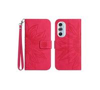 Etui pour Motorola Edge 30 Pro Sunflower en relief de portefeuille en cuir en relief avec support de carte compatible avec Motorola Edge 30 Pro-Rose