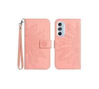 Etui pour Motorola Edge 30 Pro Sunflower en relief de portefeuille en cuir en relief avec support de carte compatible avec Motorola Edge 30 Pro-Rose