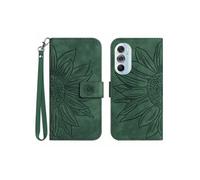 Etui pour Motorola Edge 30 Pro Sunflower en relief de portefeuille en cuir en relief avec support de carte compatible avec Motorola Edge 30 Pro-Vert