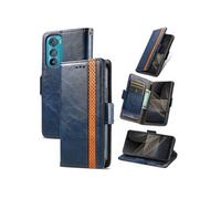 Etui pour Motorola Edge 30 RFID Blocking Flip PU Leather Cover avec porte-cartes et Kickstand compatible avec Motorola Edge 30-Bleu