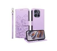 Etui Pour Motorola Edge 50 Neo 5G Cuir Chien en relief Poche Sangle de poignet Supports de fente pour carte Violet