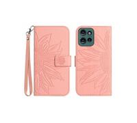 Etui pour Motorola Edge 50 Neo Sunflower en relief de portefeuille en cuir en relief avec support de carte compatible avec Motorola Edge 50 Neo-Rose
