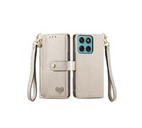 Etui Pour Motorola Edge 60 Fusion Portefeuille Lanière Etui En Cuir Amour Fermeture Eclair Argent