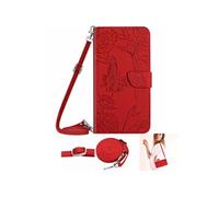 Etui Pour Motorola Moto G Stylus 5G 2025 Avec Porte-carte Et Longue Sangle Portefeuille En Cuir Cuir PU Doux Papillons Et Fleurs Rouge