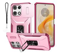 Étui pour Motorola Moto G Stylus 5G2025 - Protection antichoc robuste de qualité militaire, couvercle coulissant, dragonne et support, rose rouge