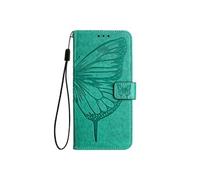 Etui Pour Motorola Moto G15 Gaufrage Papillon Couverture Rabotant Magnétique Cuir Premium Vert