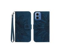 Etui pour Motorola MOTO G35 5G Sunflower en relief de portefeuille en cuir en relief avec support de carte compatible avec Motorola MOTO G35 5G-Bleu