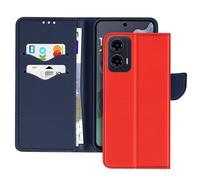 Étui pour Motorola Moto G35 Portefeuille Cuir Saffiano Fancy Bleu / Rouge