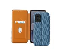 Étui pour Motorola Moto G55 Fibre Carbone Support Vidéo et Anti-RFID Bleu