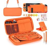 Étui pour Nintendo Switch Kit d'Accessoires 15 en 1 Comprenant Etui de Transport pour Console Switch 2 Verre Trempé ect (Orange)