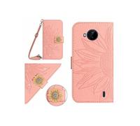 Etui pour Nokia C20 Plus Salle de tournesol en relief avec du portefeuille de support de carte magnétique Diamants avec couvercle de bandoulière