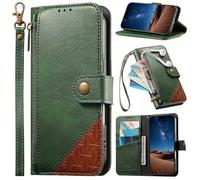 Étui pour Oppo A32/Oppo A11S, Coque avec dragonne, emplacements pour Cartes, Poche zippée, Support intégré, Fermeture magnétique-Vert