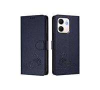 Etui Pour OPPO A5x 4G RFID chat Portefeuille à rabot Porte-fente pour carte, Bleu