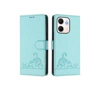 Etui Pour OPPO A5x 4G RFID chat Portefeuille à rabot Porte-fente pour carte, Vert