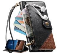 Étui pour Oppo A9 2020/A5 2020, Coque avec dragonne, emplacements pour Cartes, Poche zippée, Support intégré, Fermeture magnétique-Noir