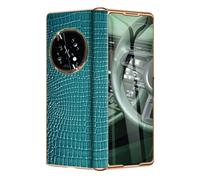 Étui pour Oppo Find N5, en cuir véritable électro-plaqué pour téléphone portable avec axe à charnière résistant aux chocs en verre trempé résistant aux chocs Housse de protection complète, vert, Find