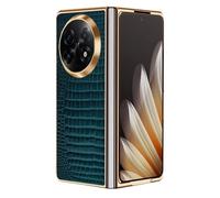 Étui pour Oppo Find N5 - En cuir véritable galvanisé - Texture lézard - Avec film de protection d'écran en verre intégré - Ultra mince - Vert - Find N5