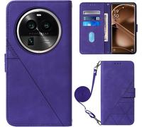 Étui Pour Oppo Find X6 Pro 6,82 Pouces Pu Magnétique Pochette Cuir Housse Triangle Impression Sac À Bandoulière Portefeuille Support Case Pourpre