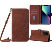 Étui Pour Oppo Reno5z / A94 / A95 / F19 Pro+ 5g 6,43 Pouces Pu Magnétique Pochette Cuir Housse Triangle Impression Sac À Bandoulière Portefeuille Support Case Marron