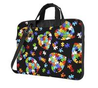 Étui pour ordinateur portable avec imprimé cœur pour sensibilisation à l'autisme, housse imperméable pour ordinateur portable, étui de transport amusant pour ordinateur portable, Noir/blanc, 13In