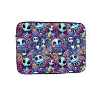 Étui pour ordinateur portable en néoprène sublimé à motif quadrillé multi-personnages L'Étrange Noël de Monsieur Jack avec breloque en