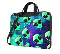 Étui pour ordinateur portable imprimé Alien vert, housse imperméable pour ordinateur portable, étui de transport amusant pour ordinateur portable, Noir/blanc, 15.6In
