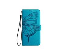 Etui Pour Oukitel C58 Pro Magnétique Cuir Premium Couverture Rabotant Gaufrage Papillon Bleu