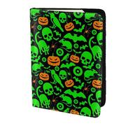 Étui pour passeport avec imprimé citrouille d'Halloween et fantôme vert 14 cm avec organiseur de cartes de crédit pour voyage, Noir , Taille unique