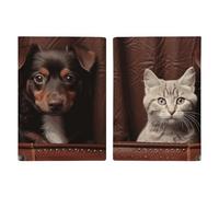 Étui pour passeport en cuir avec motif chat et chien assis dans une poche en cuir, livre de passeport imprimé pour documents, cadeaux de voyage, Chat et chien assis dans une poche en cuir, 20.3x13.8cm