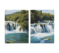 Étui pour passeport en cuir avec motif chat et chien assis dans une poche en cuir, livre de passeport imprimé pour documents, cadeaux de voyage, Cascades sur la rivière Krka, 20.3x13.8cm