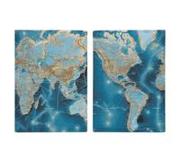 Étui pour passeport en cuir avec motif palmiers, vagues, coucher de soleil imprimé pour documents, cadeaux de voyage, motif carte du monde, 20.3x13.8cm