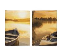 Étui pour passeport en cuir - Motif bateau - Coucher de soleil sur la rivière - En bois - Pour documents, cadeaux de voyage, Bateau en bois au coucher de soleil sur, 20.3x13.8cm
