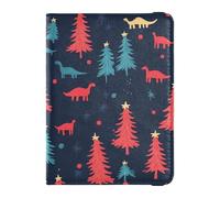 Étui pour passeport en cuir synthétique avec emplacements pour cartes de crédit - Dinosaure coloré - Pin rouge - Joyeux Noël - Bloque RFID - Étui en cuir pour homme et femme, 01