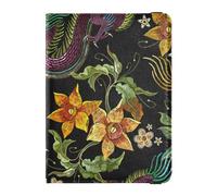 Étui pour passeport en cuir synthétique léger pour famille, vacances, badge, vaccin, portefeuille, voyage, broderie, dragon asiatique et belles fleurs, multicolore, 1 size, Décontracté