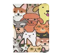 Étui pour passeport en cuir synthétique ultra fin pour cartes de vaccin en famille, vacances, organisateur de documents, accessoires essentiels de voyage, chiens, chats, visages colorés, multicolore,