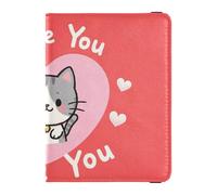 Étui pour passeport et carte de vaccin en cuir avec blocage RFID pour homme et femme, étanche, 1-I love your valentine cartoon cat, 1 size, Moderne