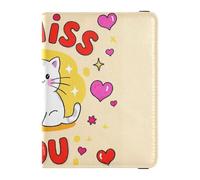 Étui pour passeport et carte de vaccin en cuir avec blocage RFID pour homme et femme, étanche, Chat blanc mignon I Miss You Cartoon 3, 1 size, Moderne