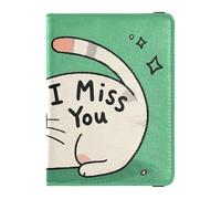 Étui pour passeport et carte de vaccin en cuir avec blocage RFID pour homme et femme, étanche, Chat blanc mignon I Miss You Cartoon 2, 1 size, Moderne
