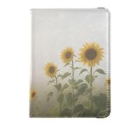 Étui pour passeport et carte de vaccin en cuir avec blocage RFID pour passeport essentiel de voyage étanche, Brume de tournesol Art, 1 size, Moderne