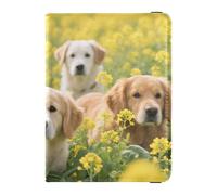 Étui pour passeport et carte de vaccin en cuir avec blocage RFID pour passeport essentiel de voyage étanche, 1-Chiens dans un champ de fleurs, 1 size, Moderne