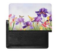 Étui pour passeport, étui de passeport imprimé fleur iris papillon, étui de passeport tendance, étui de passeport multifonctionnel, noir, taille unique, contemporain, Noir , Taille unique,