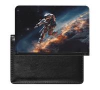 Étui pour passeport, motif astronaute volant dans l'espace, étui de passeport tendance, multifonction, noir, taille unique, contemporain, Noir , Taille unique, Contemporain
