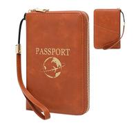 Étui pour passeport - Pochette portable multi-poches en polyuréthane - Porte-documents de voyage à fermeture éclair - Pour homme et femme - Pour billets d'embarquement, laissez-passer en avion