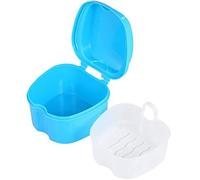 Étui pour prothèse dentaire, bleu, matériau PP, avec plateau de drainage, panier de rinçage amovible, matériau robuste, bain de prothèse portable pour le rangement de voyage