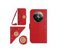 Etui pour Realme 12 ProPlus Salle de tournesol en relief avec du portefeuille de support de carte magnï¿½tique Diamants avec couvercle de bandouliï¿½re