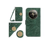 Etui pour Realme 12 ProPlus Salle de tournesol en relief avec du portefeuille de support de carte magnétique Diamants avec couvercle de bandoulière
