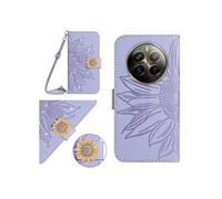 Etui pour Realme 12 ProPlus Salle de tournesol en relief avec du portefeuille de support de carte magnétique Diamants avec couvercle de bandoulière