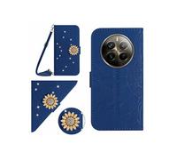 Etui pour Realme 12 ProPlus Salle de tournesol en relief avec du portefeuille de support de carte magnétique Diamants avec couvercle de bandoulière