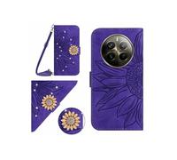 Etui pour Realme 12 ProPlus Salle de tournesol en relief avec du portefeuille de support de carte magnétique Diamants avec couvercle de bandoulière
